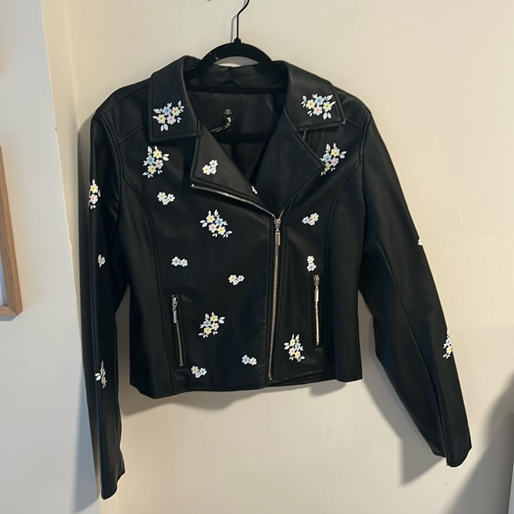 Floral Faux Leather Jacket